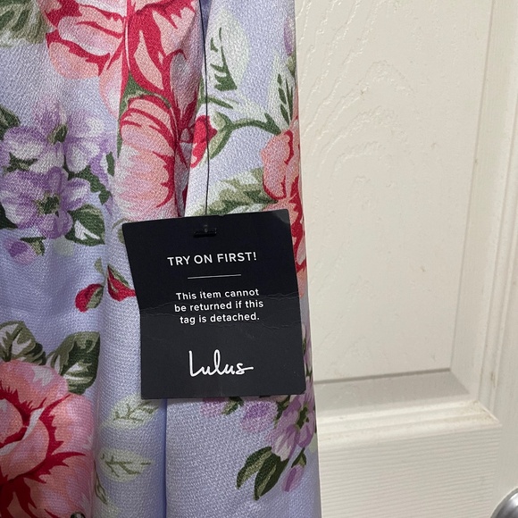 Get a Bloom Light Blue Floral Print Satin Halter Mini Dress - Picture 5 of 6